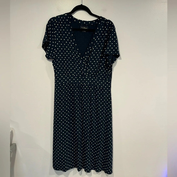 L.L. Bean navy polka dot midi dress - Picture 1 of 3